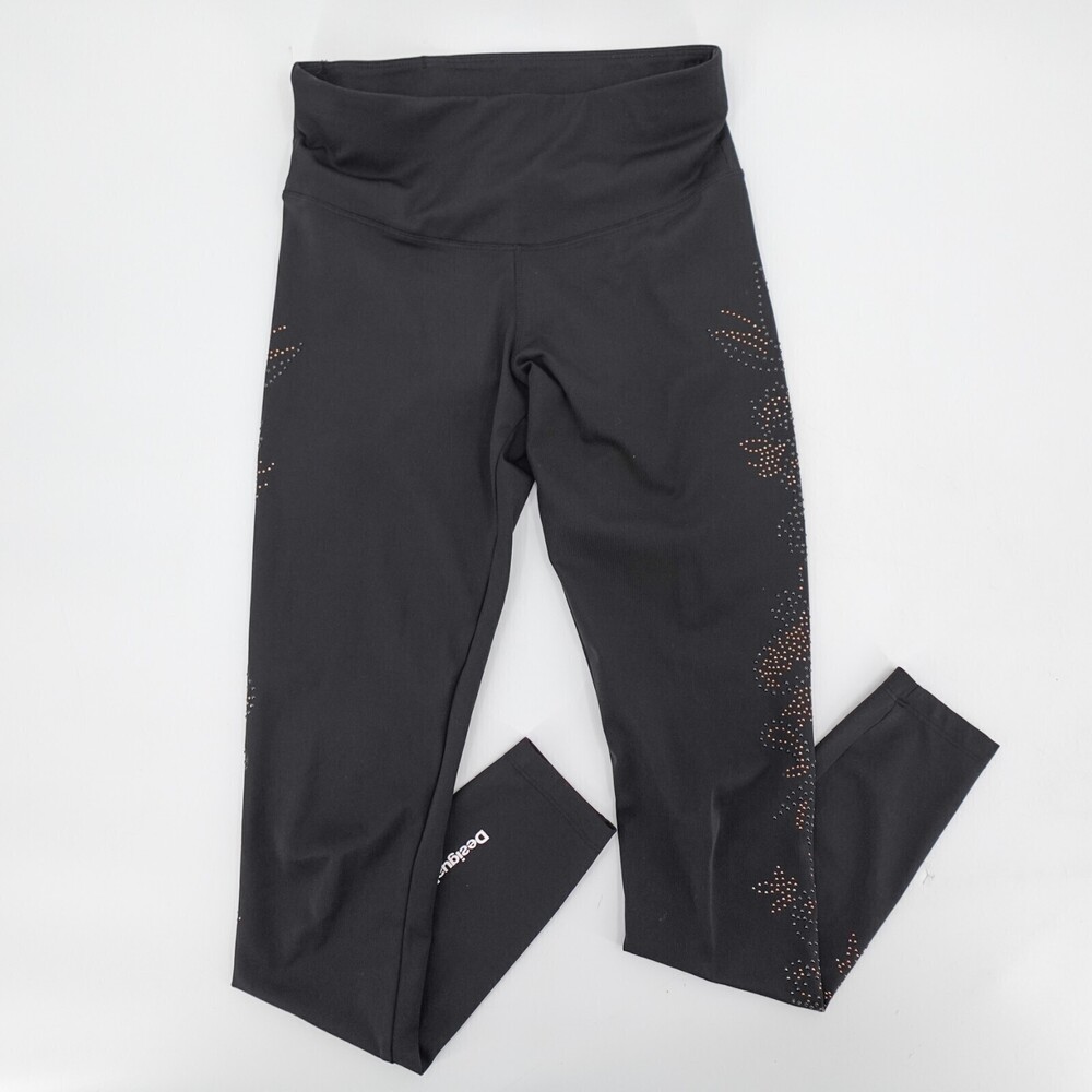 Desigual Leggings Womens Small Black Sequins Studded Compression Workout Active